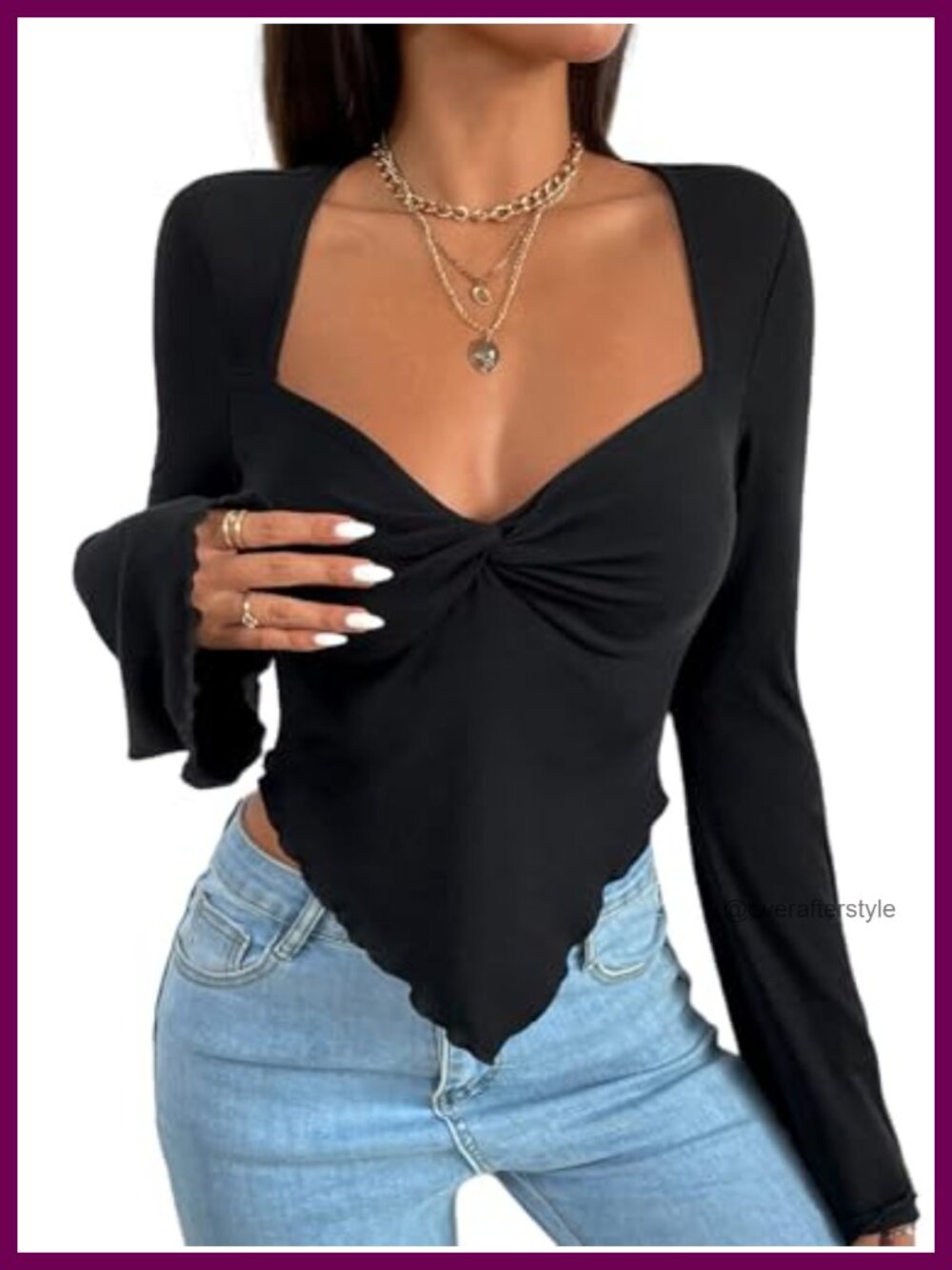 Women's Long Sleeve Asymmetrical Crop Top Viscose Blend - Picture 3 of 6